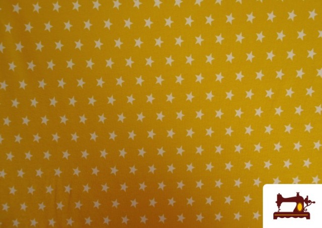 Tela de Punto de Camiseta Estrellas de Colores color Amarillo