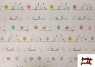 Tela de Pique de Algodón Estampado Pajaritos