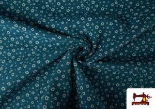 Venta de Tela de Muselina con Flores color Verde Petróleo