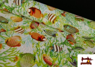 Tela de Loneta Estampada con Peces para Decoración