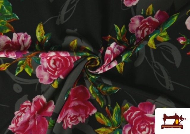 Venta online de Tela Negra para Vestido de Flamenca con Flores Rosas