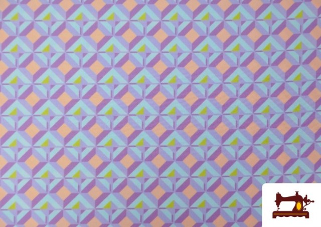 Venta online de Tela de Creppe Estampado Rombos color Lila