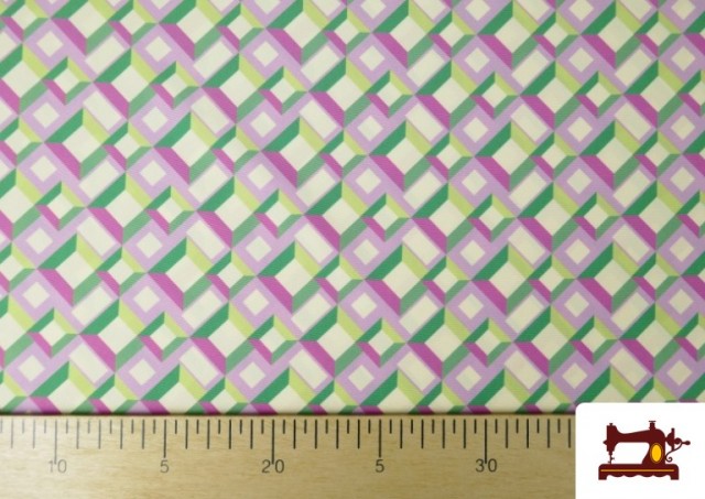 Venta online de Tela de Creppe Estampado Rombos color Verde botella