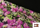 Tela de Creppe Floral Rosa