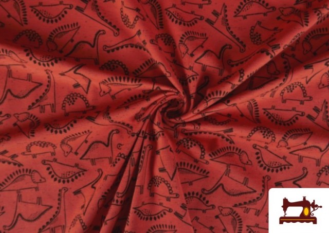 Comprar online Tela de Punto de Camiseta Dinosaurios Coral