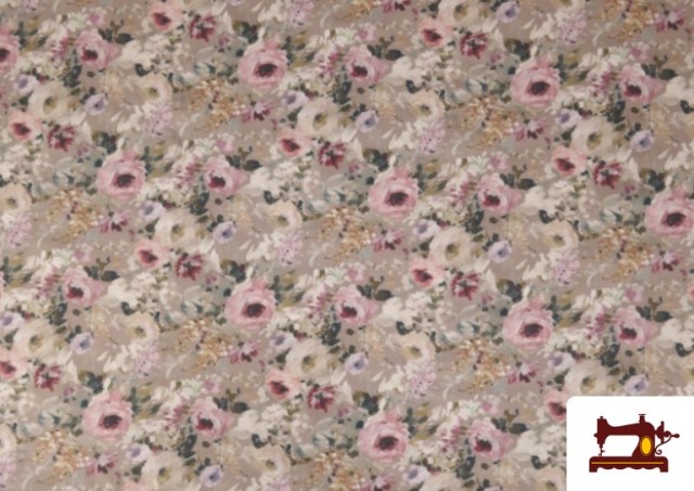 Venta de Tela de Algodón Estampado Flores Románticas de Colores color Beige