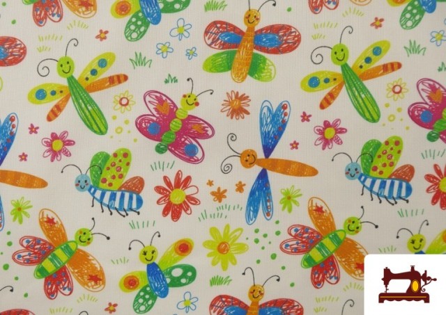 Venta de Tela de Pique de Algodón Estampado Mariposas Multicolor