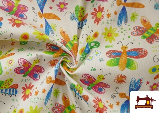 Venta online de Tela de Pique de Algodón Estampado Mariposas Multicolor