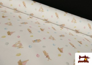 Tela de Pique de Algodón Estampado Ositos y Juguetes Infantiles