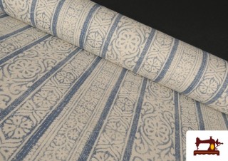 Tela de Loneta Cenefas Estampado Clásico color Azul Tela de Loneta Cenefas Estampado Clásico color Azul