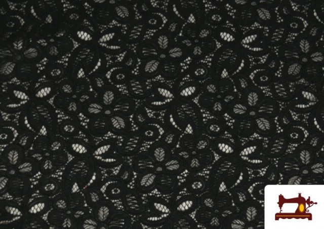 Tela de Encaje Guipur Floral color Negro
