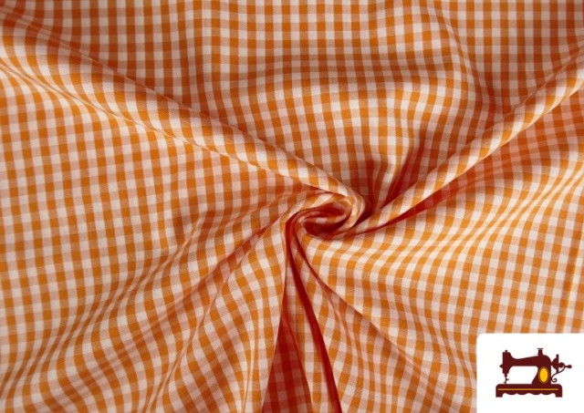Comprar online Tela de Cuadros Vichy de 100% Algodón color Naranja