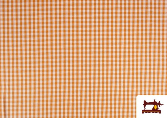 Venta online de Tela de Cuadros Vichy de 100% Algodón color Naranja