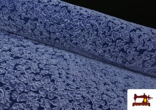 Tela de Terciopelo Elástico Jacquard Fantasía Floral color Azul