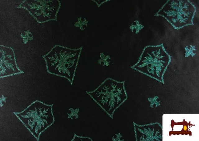 Comprar Tela Rasete Ketten Escudos Medievales Purpurina color Verde