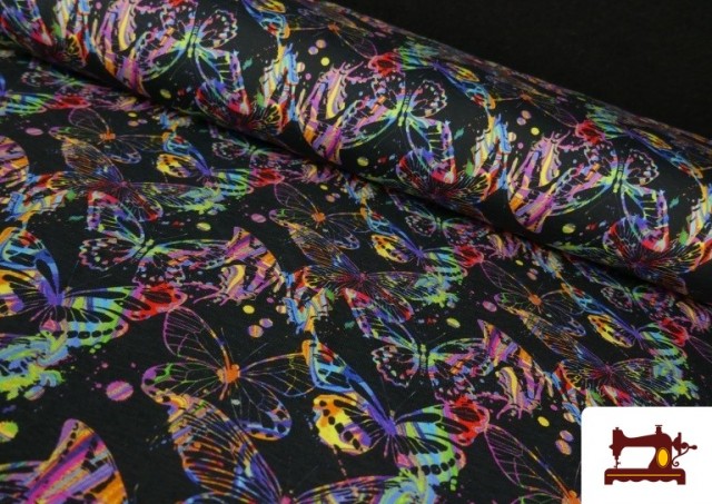 Tela de Punto de Camiseta Mariposas Multicolor