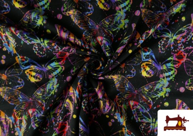 Venta online de Tela de Punto de Camiseta Mariposas Multicolor