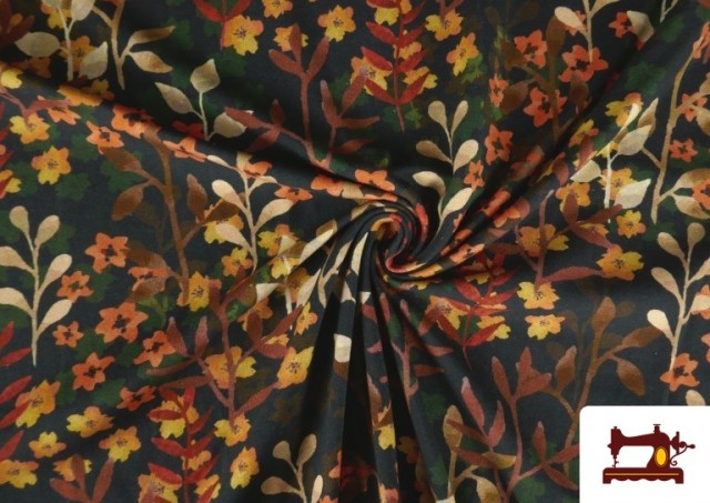 Venta online de Tela de Punto de Camiseta de Algodón Floral color Negro