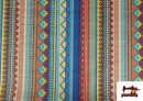 Tela Estampada de Algodón de Rayas Étnicas Multicolor color Azul