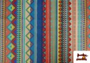 Comprar Tela Estampada de Algodón de Rayas Étnicas Multicolor color Azul