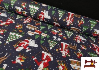 Tela de Algodón de Navidad Papá Noel color Azul Marino