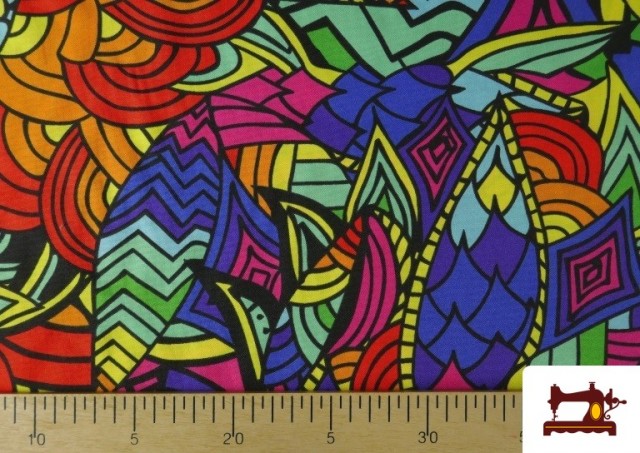 Venta online de Tela Stretch estampado Tropical Multicolor