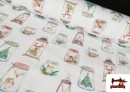 Tela de Decoración con Tarros Navideños Ancho 140 cm
