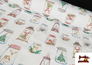 Tela de Decoración con Tarros Navideños Ancho 140 cm