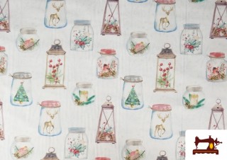 Comprar Tela de Decoración con Tarros Navideños Ancho 140 cm