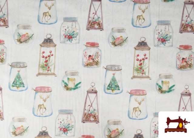 Comprar Tela de Decoración con Tarros Navideños Ancho 140 cm