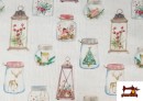 Venta de Tela de Decoración con Tarros Navideños Ancho 140 cm