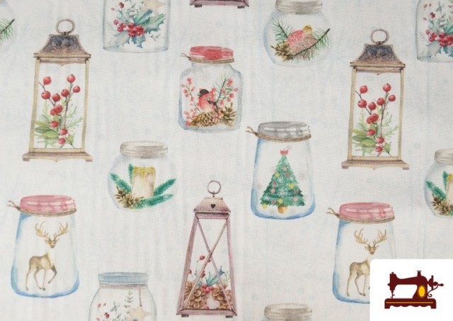 Venta de Tela de Decoración con Tarros Navideños Ancho 140 cm