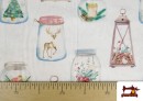 Comprar online Tela de Decoración con Tarros Navideños Ancho 140 cm