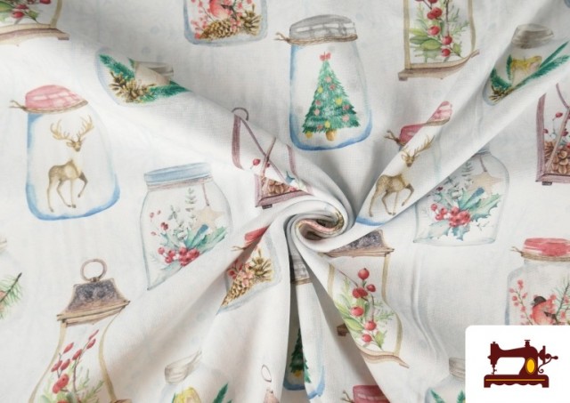Venta online de Tela de Decoración con Tarros Navideños Ancho 140 cm