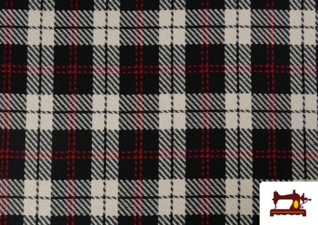 Comprar online Tela Viella Estampado Cuadros B/N y Rojos