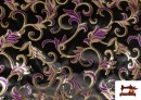 Venta de Tela de Tafetan Color Oro Floral Purpurina Lila