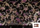 Comprar online Tela de Tafetan Color Oro Floral Purpurina Lila
