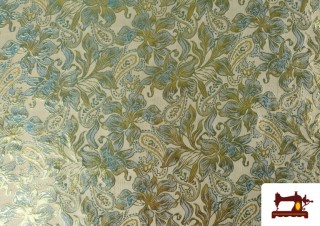 Tela de Jacquard Floral con Cachemir Para Vestuario color Azul turquesa
