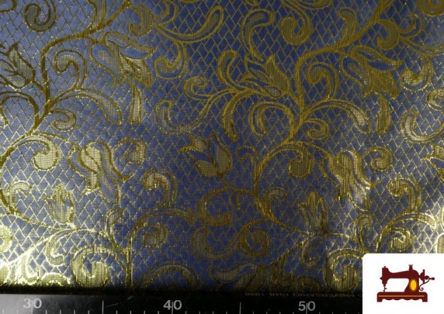 Venta online de Tela de Jacquard Floral Hojas Enredaderas color Azul