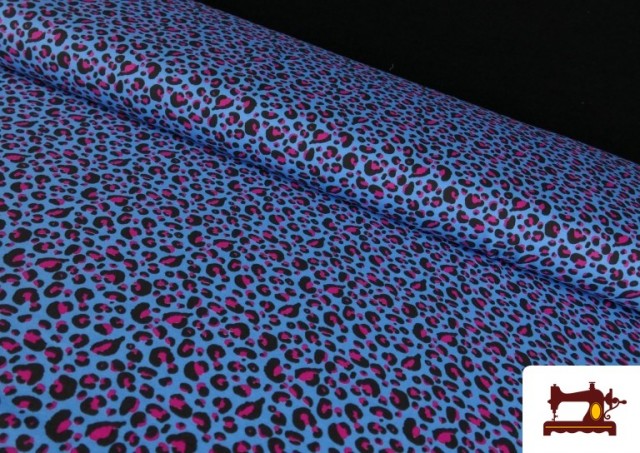 Venta de Tela de Punto de Camiseta Leopardo Multicolor color Azul