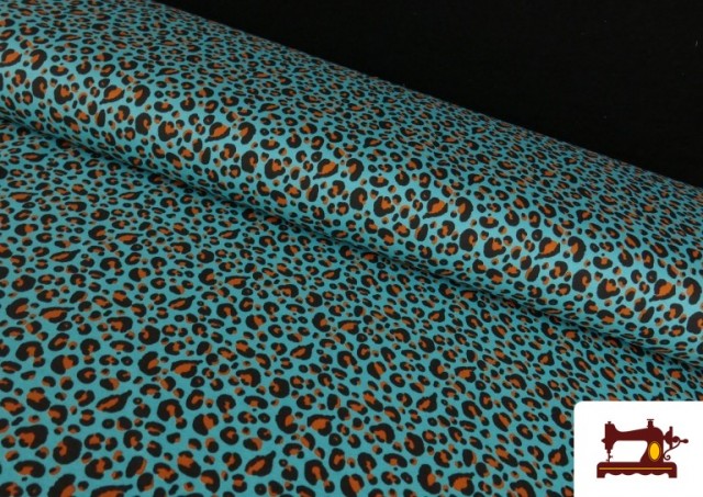 Comprar Tela de Punto de Camiseta Leopardo Multicolor color Azul turquesa