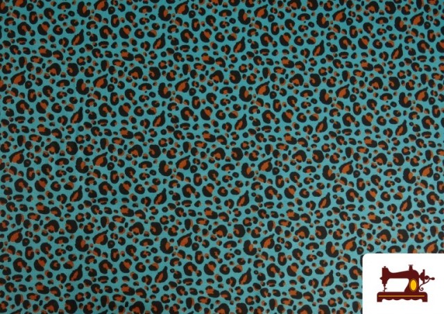 Venta de Tela de Punto de Camiseta Leopardo Multicolor color Azul turquesa