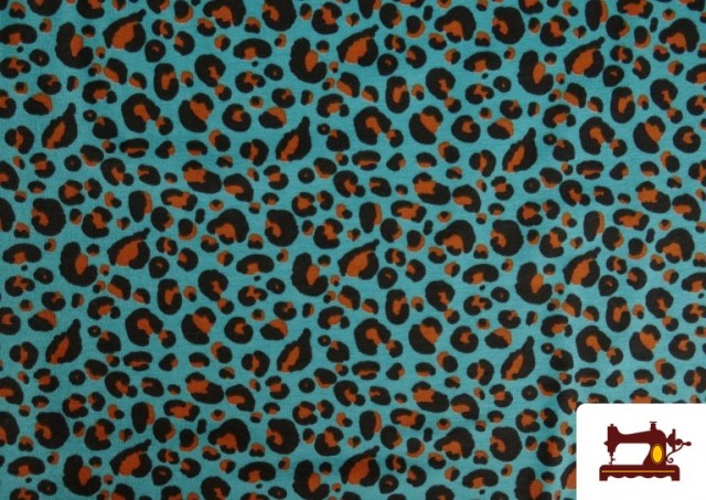 Comprar online Tela de Punto de Camiseta Leopardo Multicolor color Azul turquesa