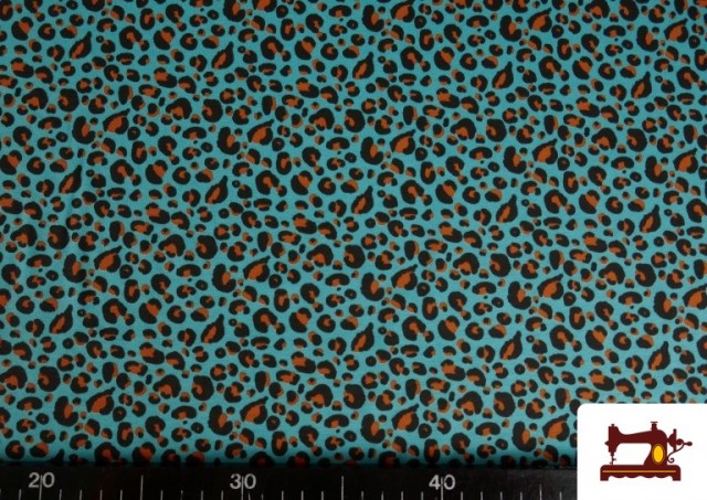 Venta online de Tela de Punto de Camiseta Leopardo Multicolor color Azul turquesa