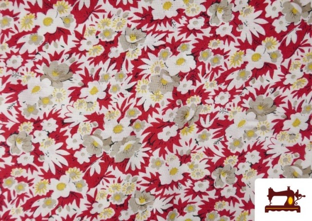 Venta de Tela de Crepe de Flores Veraniego color Rojo