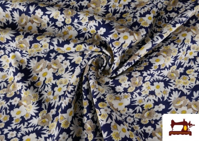 Venta de Tela de Crepe de Flores Veraniego color Azul