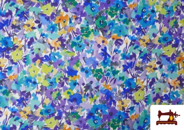 Venta de Tela de Crepe Floral Multicolor color Azul