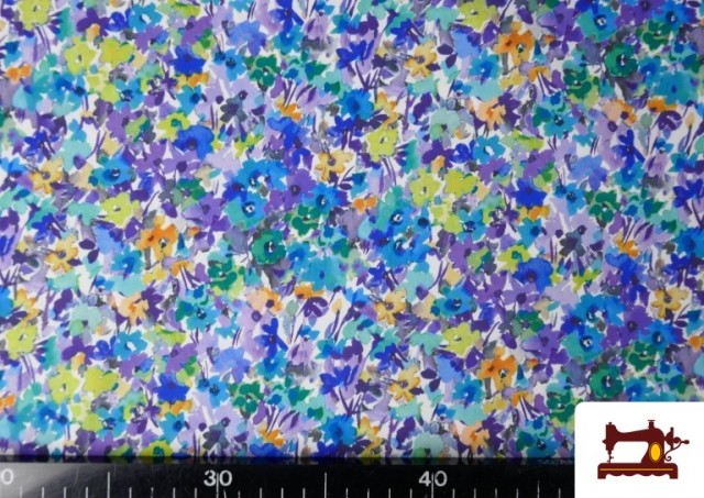 Venta online de Tela de Crepe Floral Multicolor color Azul