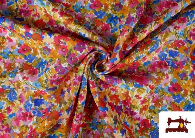 Venta de Tela de Crepe Floral Multicolor color Rojo