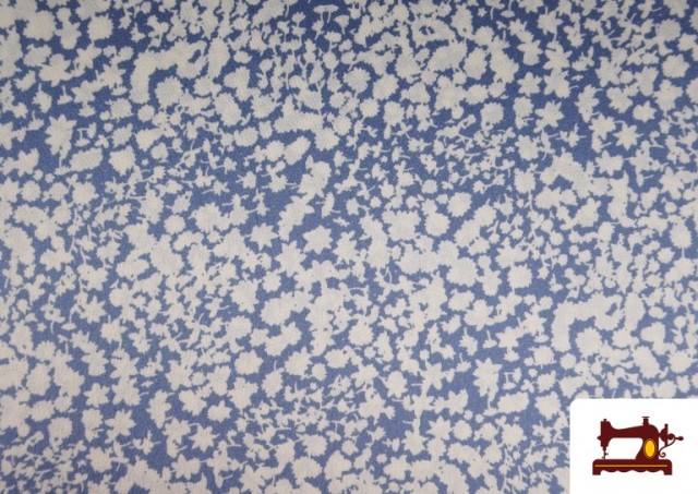 Venta de Tela de Crepe Satén Floral Pequeño color Azul